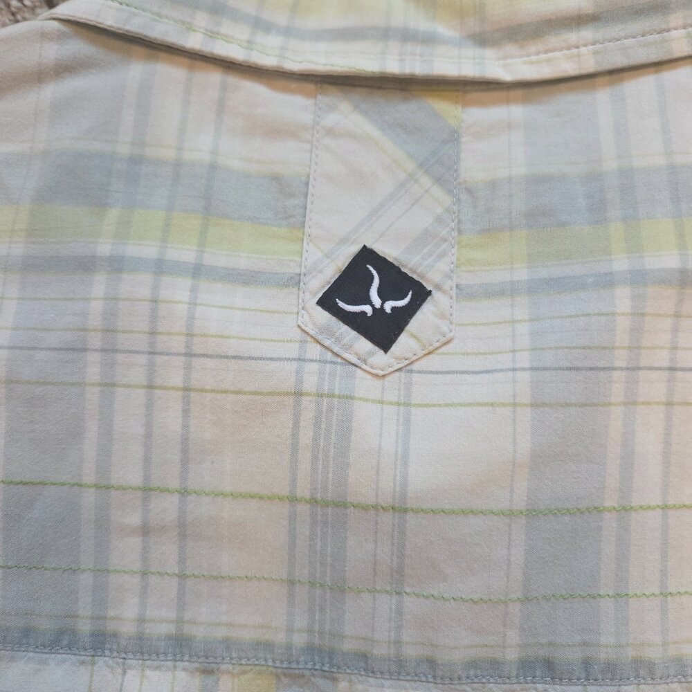 Prana Short Sleeve Button up Shirt Mens L Plaid Pocket Surf Casual Hiking Nature - Picture 9 of 10
